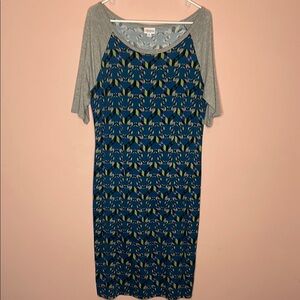 LuLaRoe Julie Blue Sheath Dress with Raglan Sleeves